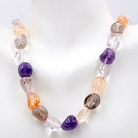 14K Yellow Gold Multi Colored Quartz Smooth Nugget shape Multi Colored Necklace Quartz Necklace 17-18 Inches SKU: 108933