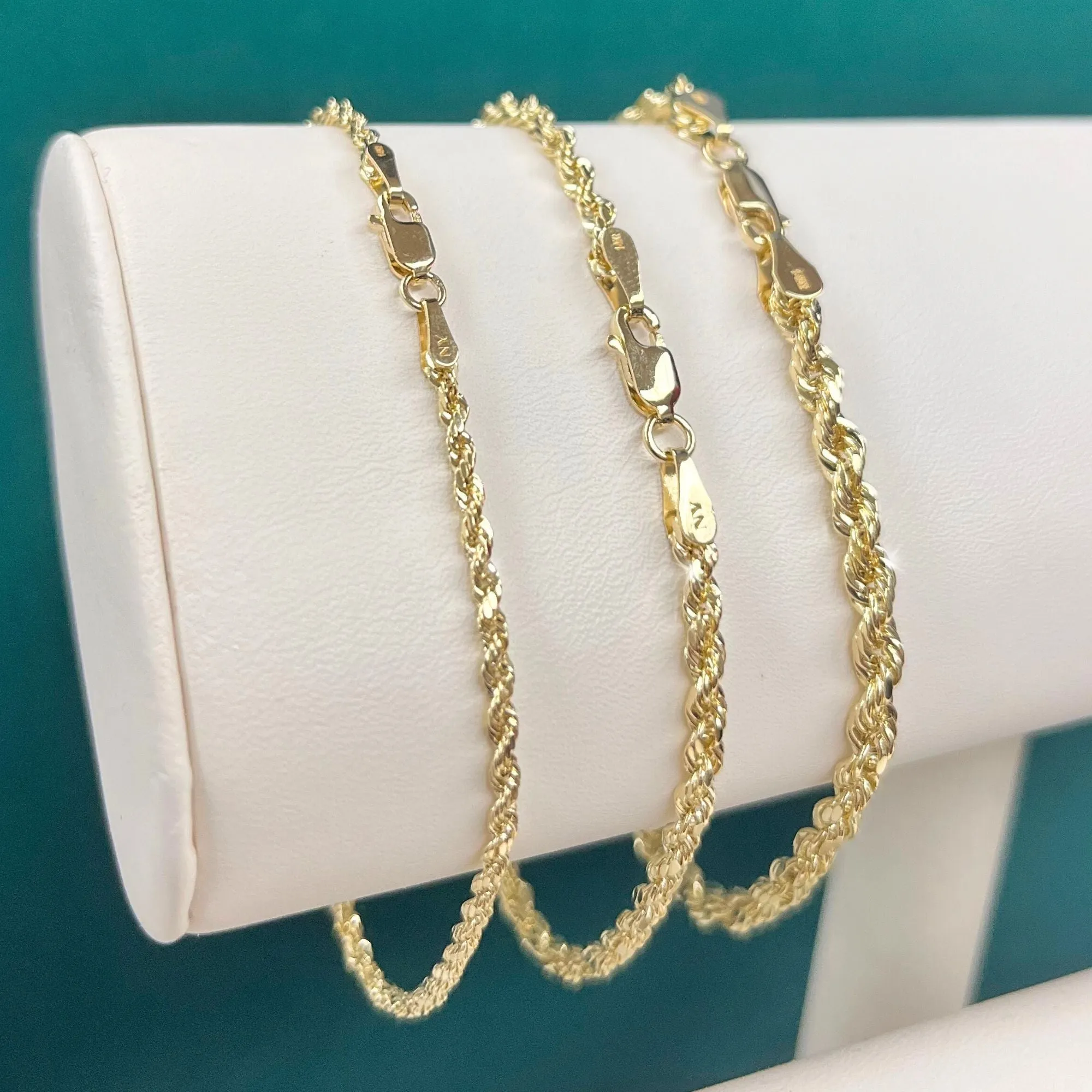 14K Yellow Gold Rope Chain Bracelet, SOLID 14K Gold Stackable Bracelet, Strong Lobster Lock, 7-7.5 In