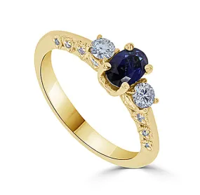 14K Yellow Gold - Sapphire and Diamond Ring - 15405