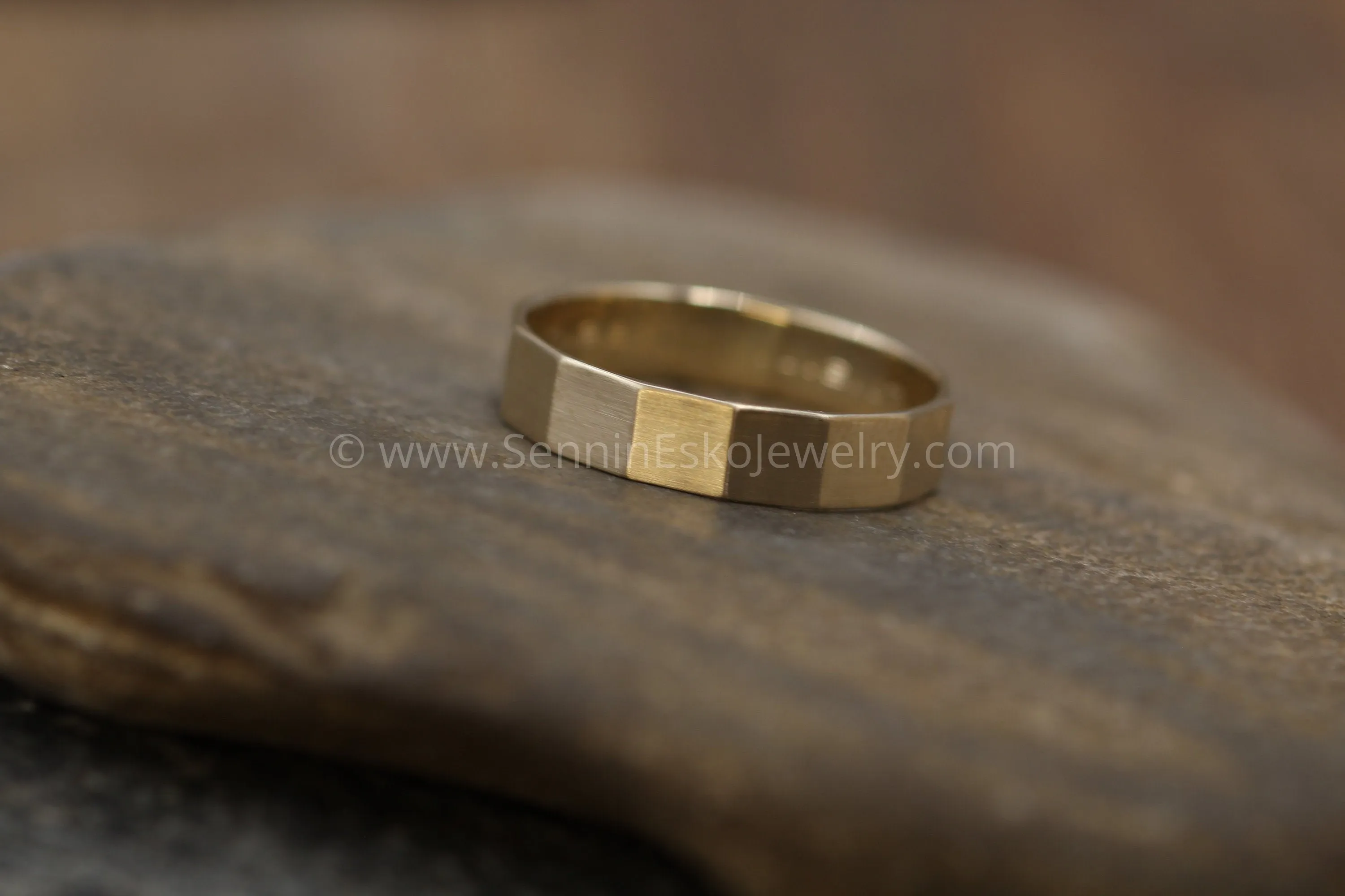 14kt Yellow Gold 5x1 Flat Faceted Band - Matte Finish