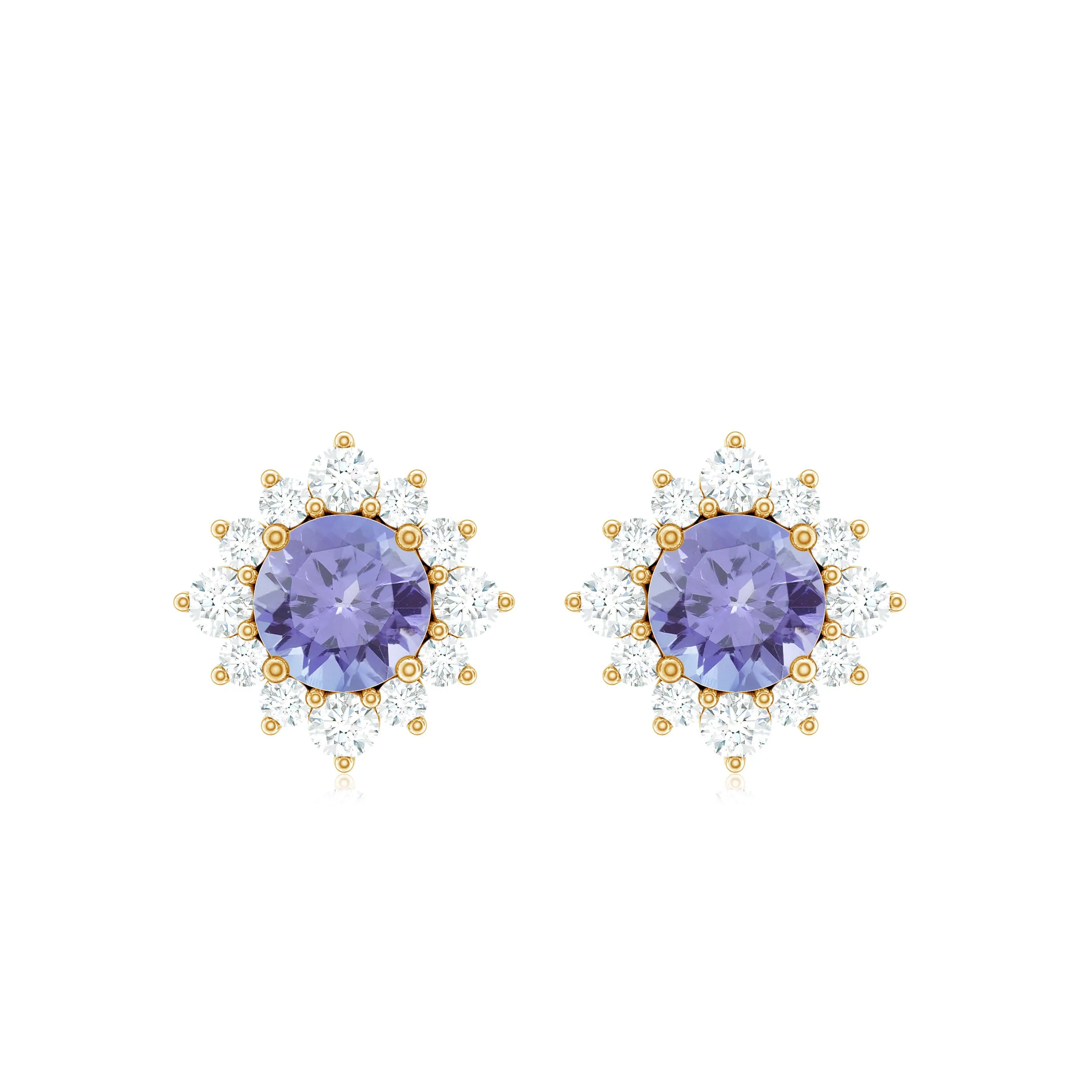1.5 CT Classic Tanzanite Stud Earrings with Diamond Halo