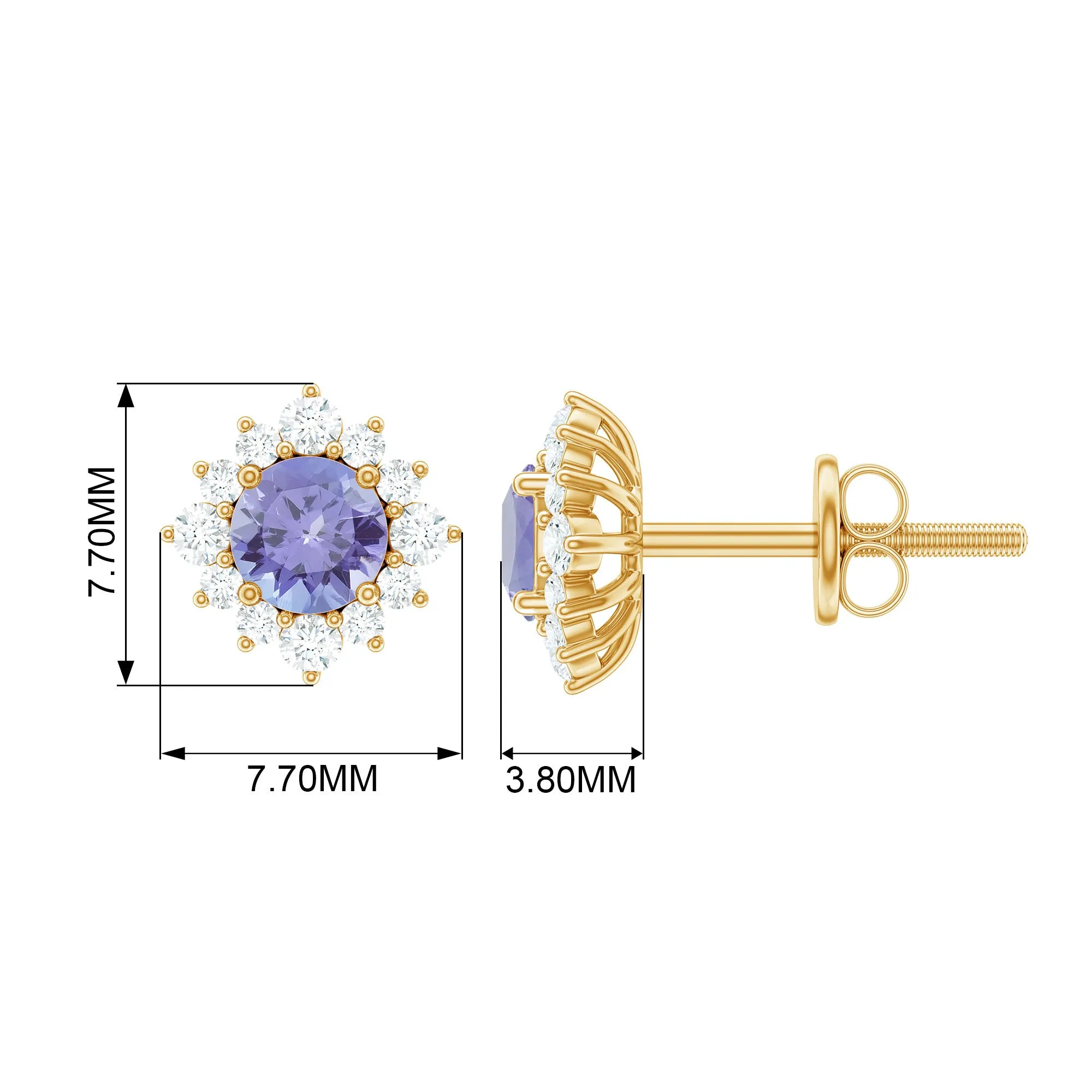 1.5 CT Classic Tanzanite Stud Earrings with Diamond Halo