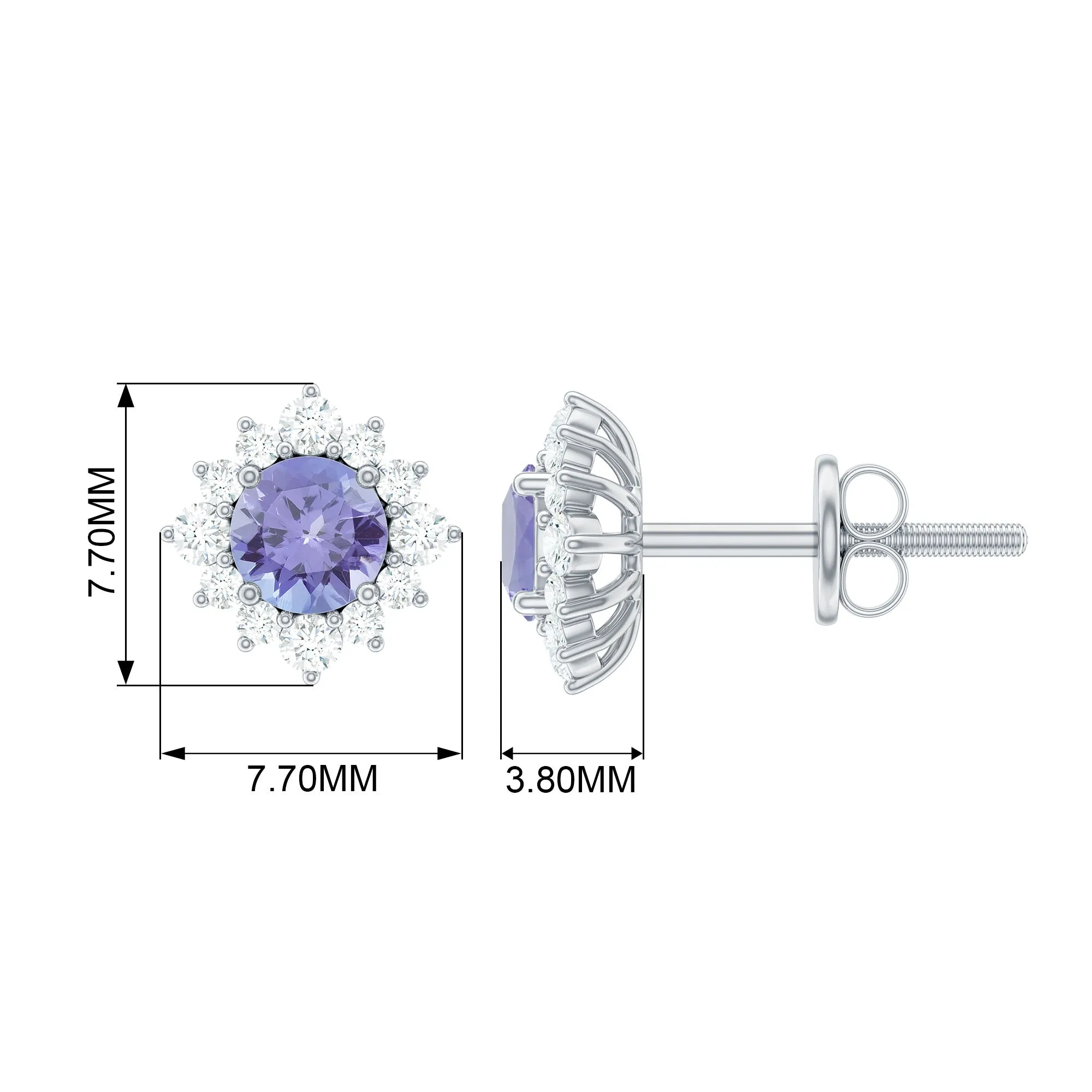 1.5 CT Classic Tanzanite Stud Earrings with Diamond Halo