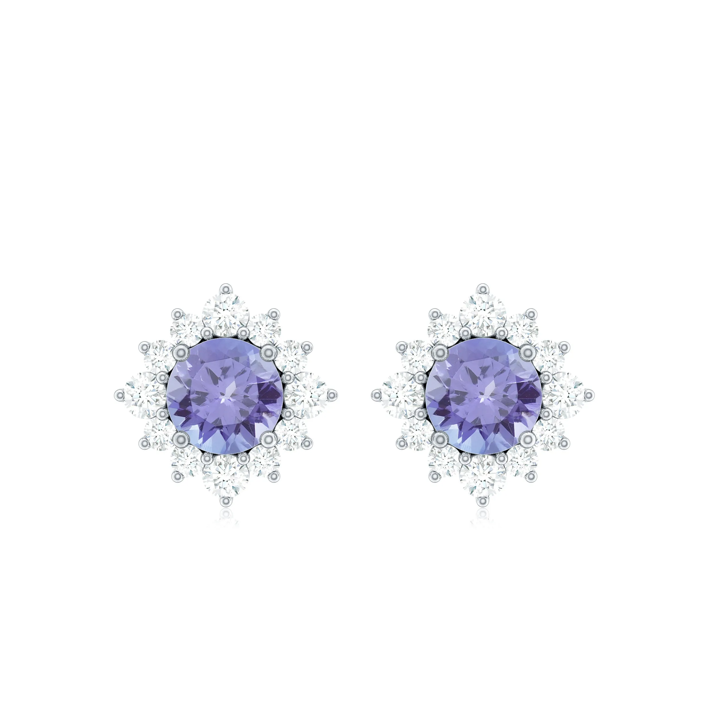 1.5 CT Classic Tanzanite Stud Earrings with Diamond Halo