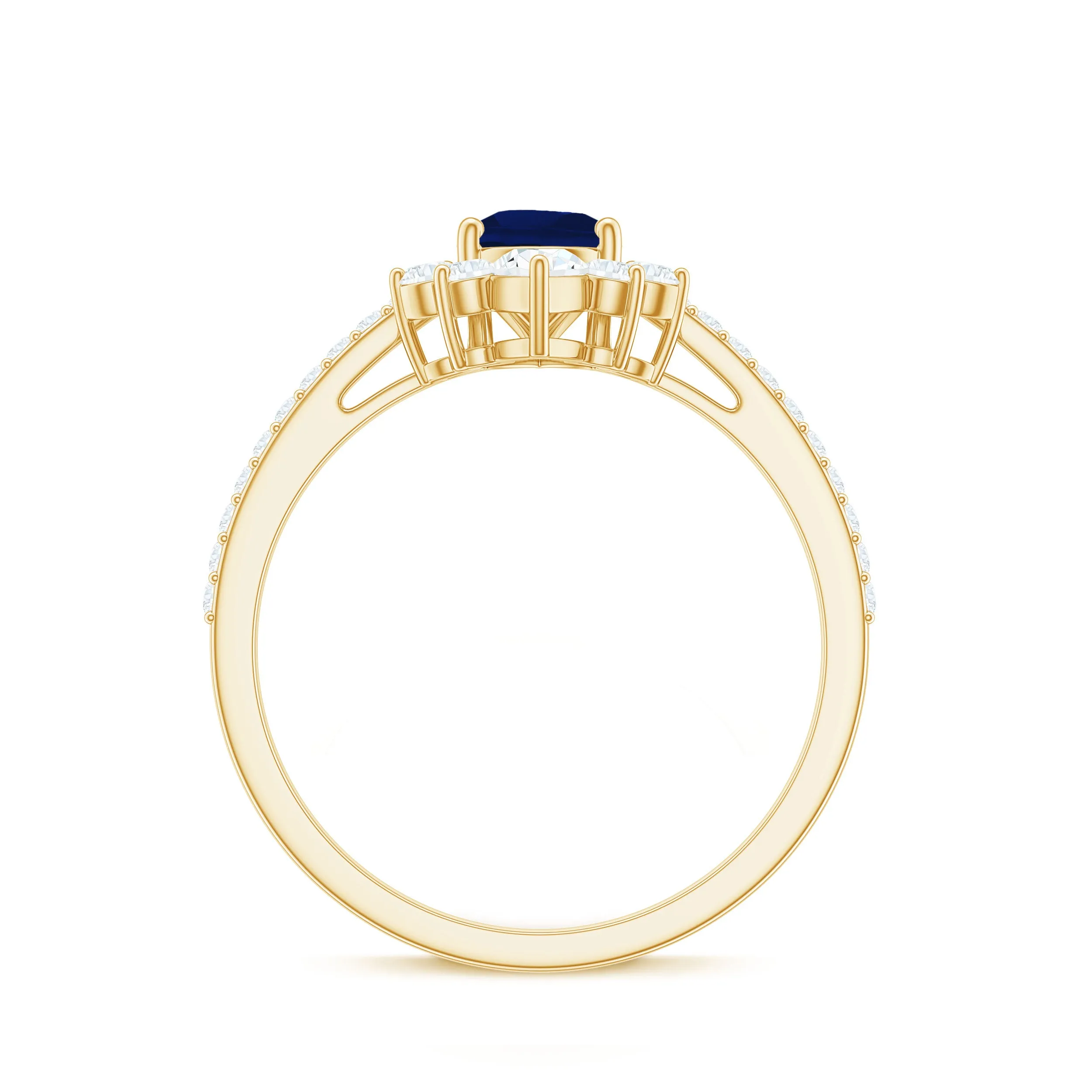 1.5 CT Pear Cut Blue Sapphire Crown Solitaire Ring with Diamond