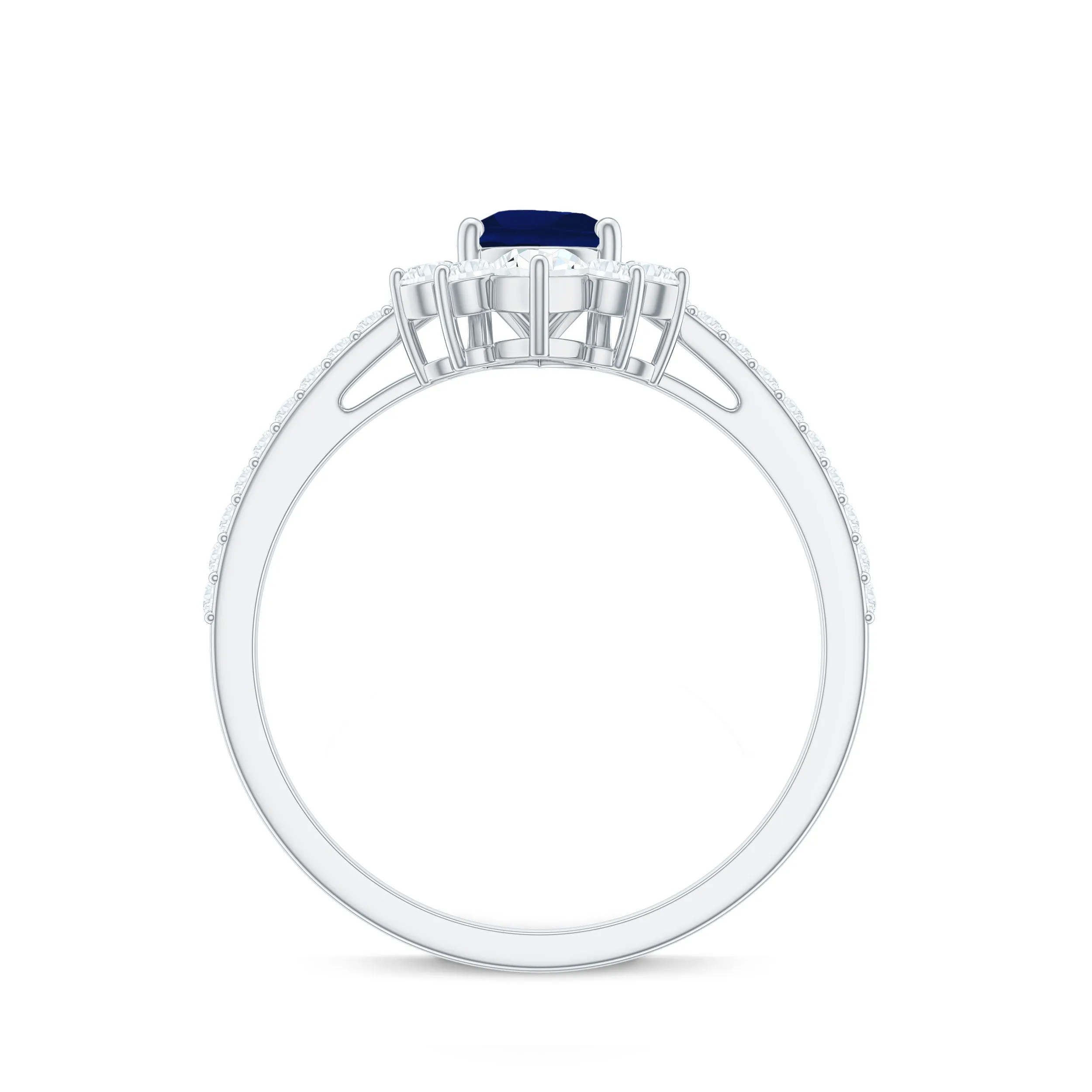 1.5 CT Pear Cut Blue Sapphire Crown Solitaire Ring with Diamond