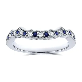 1/5ct TCW Sapphire and Diamond Contour Wedding Ring in 14k White Gold