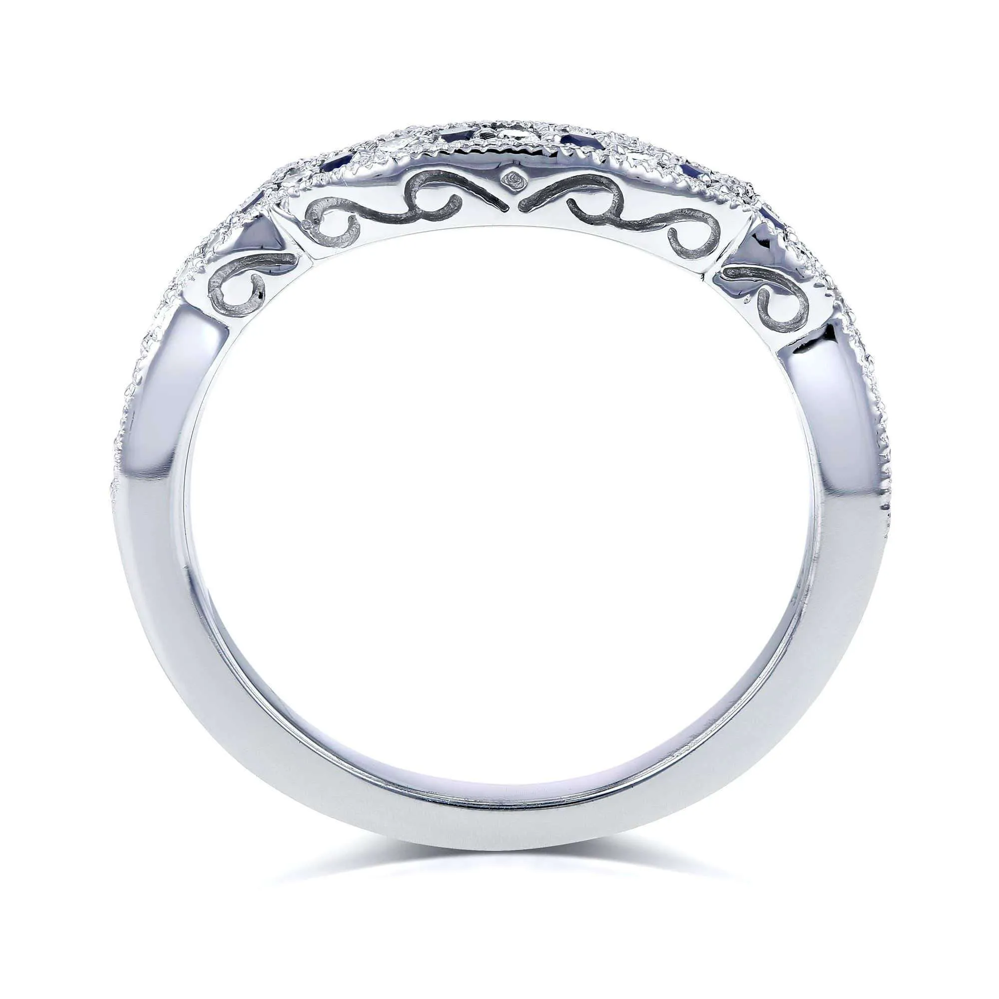 1/5ct TCW Sapphire and Diamond Contour Wedding Ring in 14k White Gold