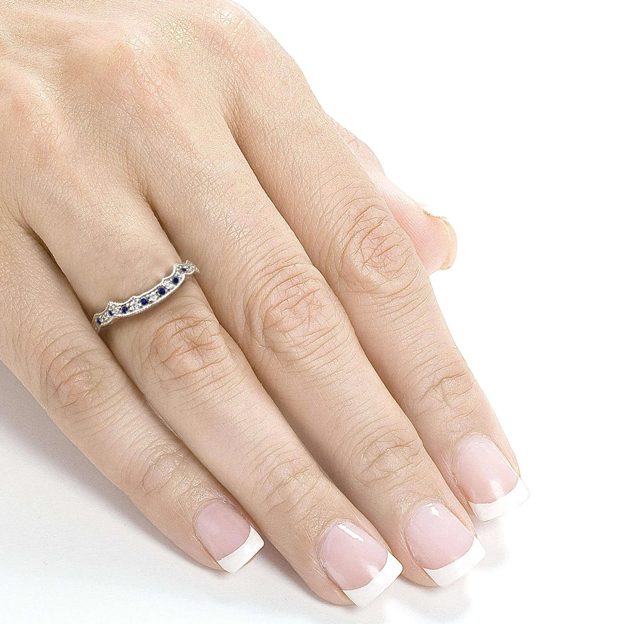 1/5ct TCW Sapphire and Diamond Contour Wedding Ring in 14k White Gold