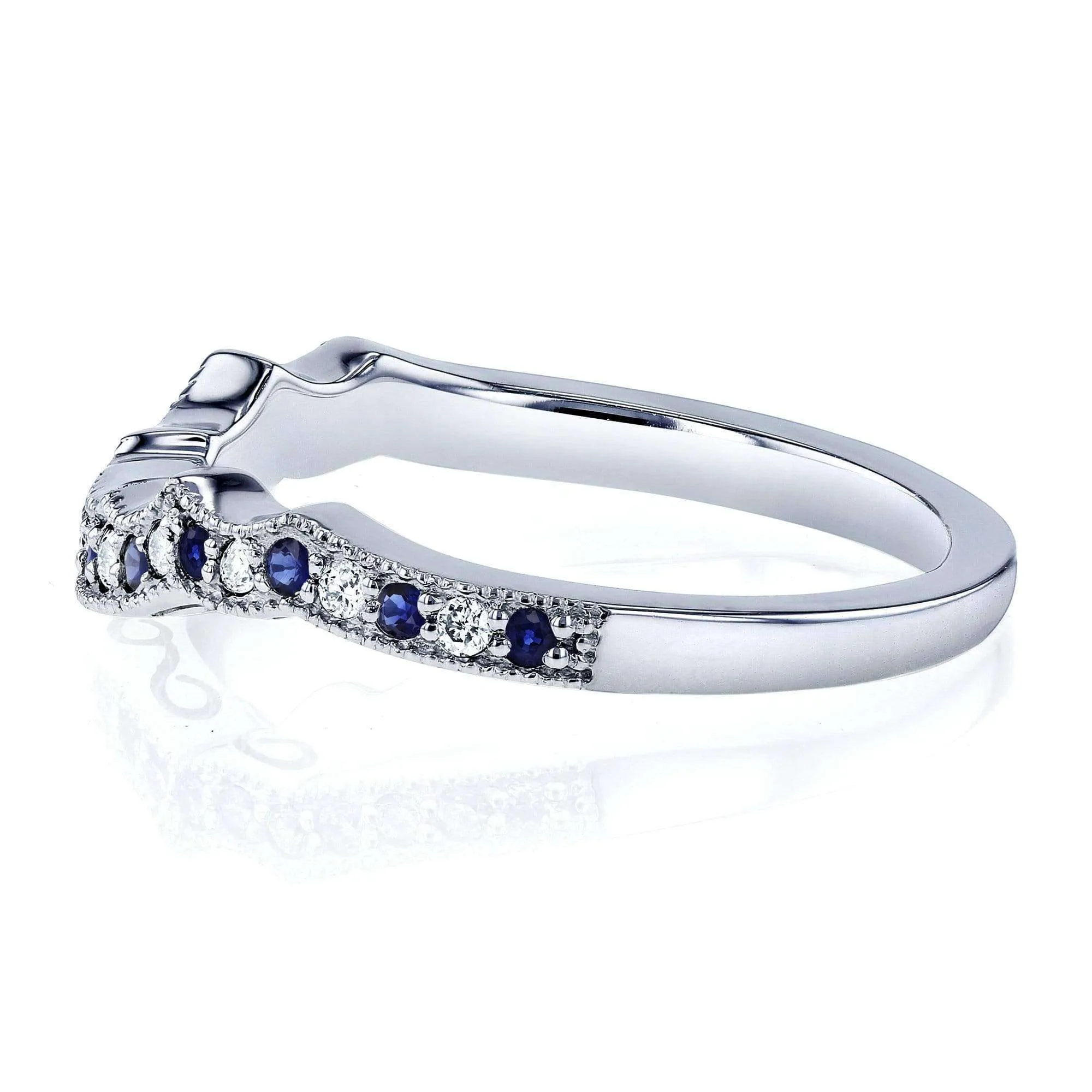 1/5ct TCW Sapphire and Diamond Contour Wedding Ring in 14k White Gold
