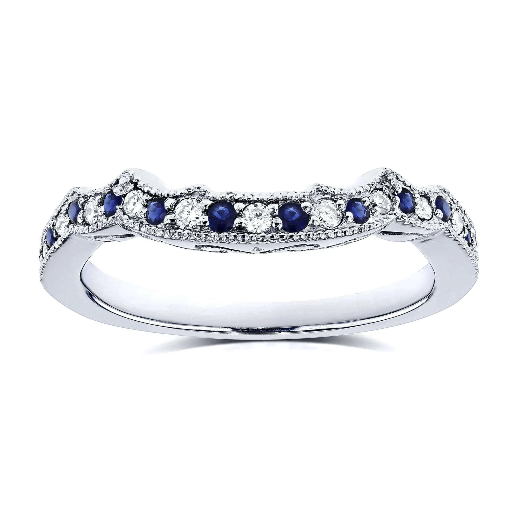 1/5ct TCW Sapphire and Diamond Contour Wedding Ring in 14k White Gold