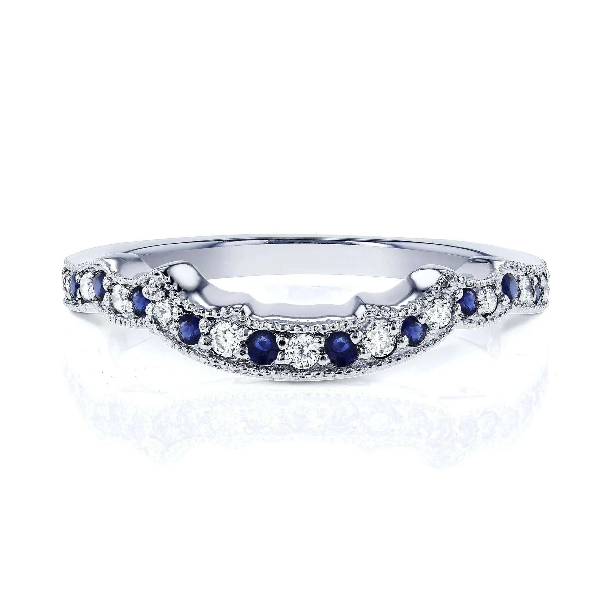 1/5ct TCW Sapphire and Diamond Contour Wedding Ring in 14k White Gold