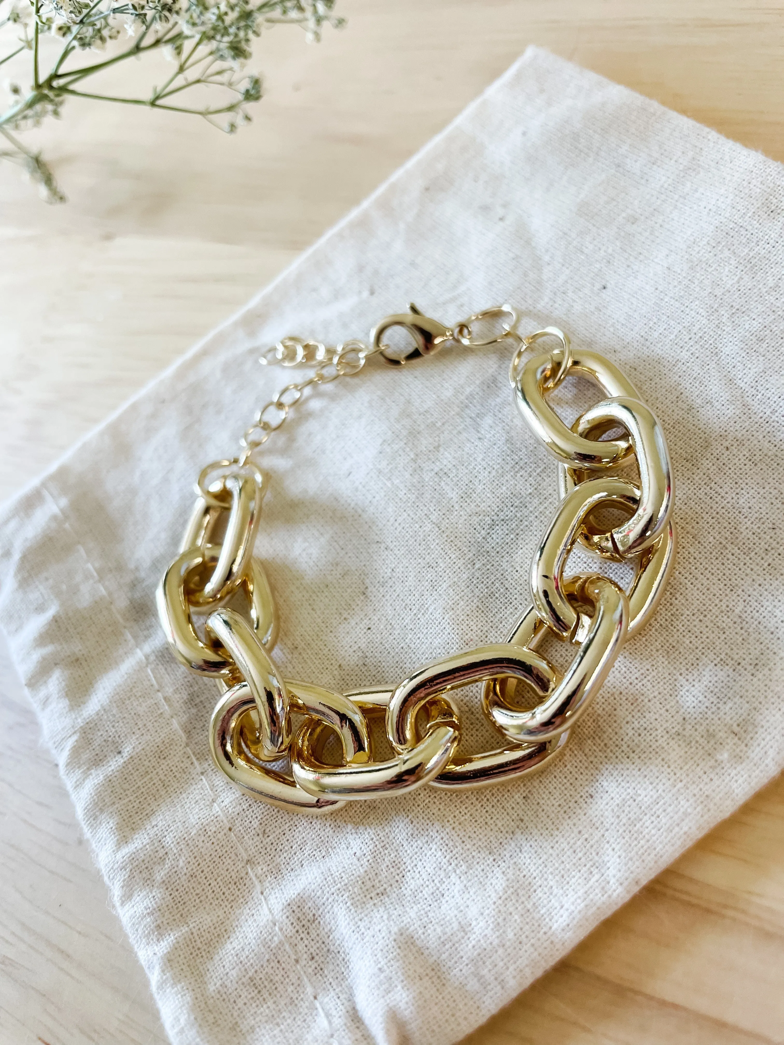 18k Gold Filled Thick Round Cable Link Chunky Bracelet