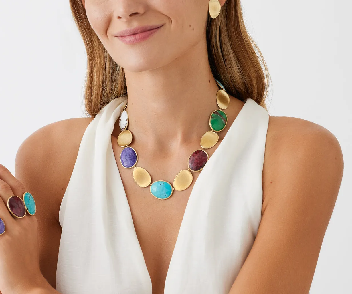 18K Yellow Gold Mixed Gemstone Collar