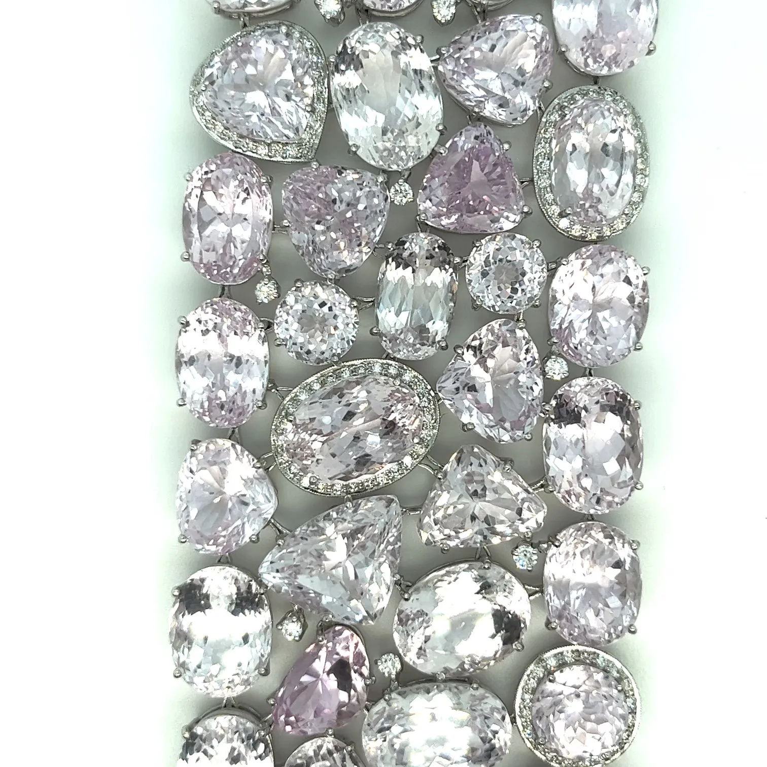 18kt White Gold Wide Kunzite and Diamond Bracelet