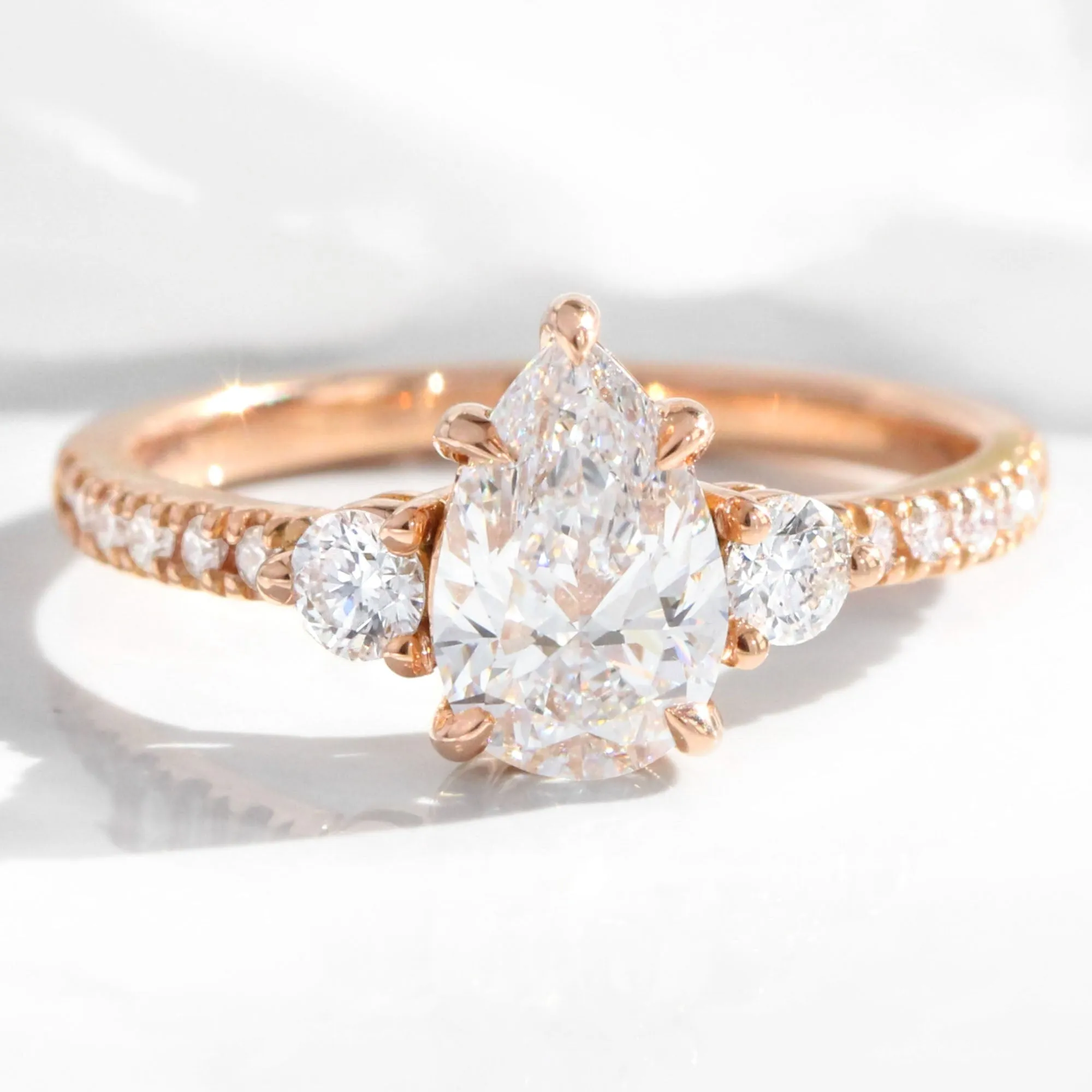 1.96 Ct. Pear Lab Diamond 3 Stone Ring Set w/ Crown Wedding Band in Forever Setting
