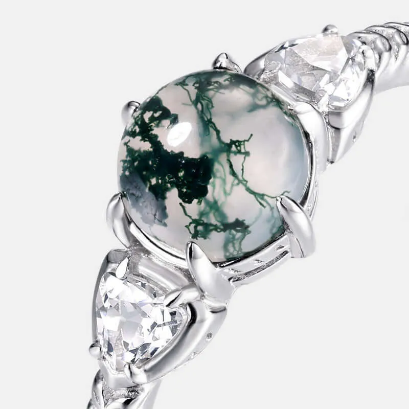 2023 Minimalist Geometric Green Moss Agate Adjustable Ring