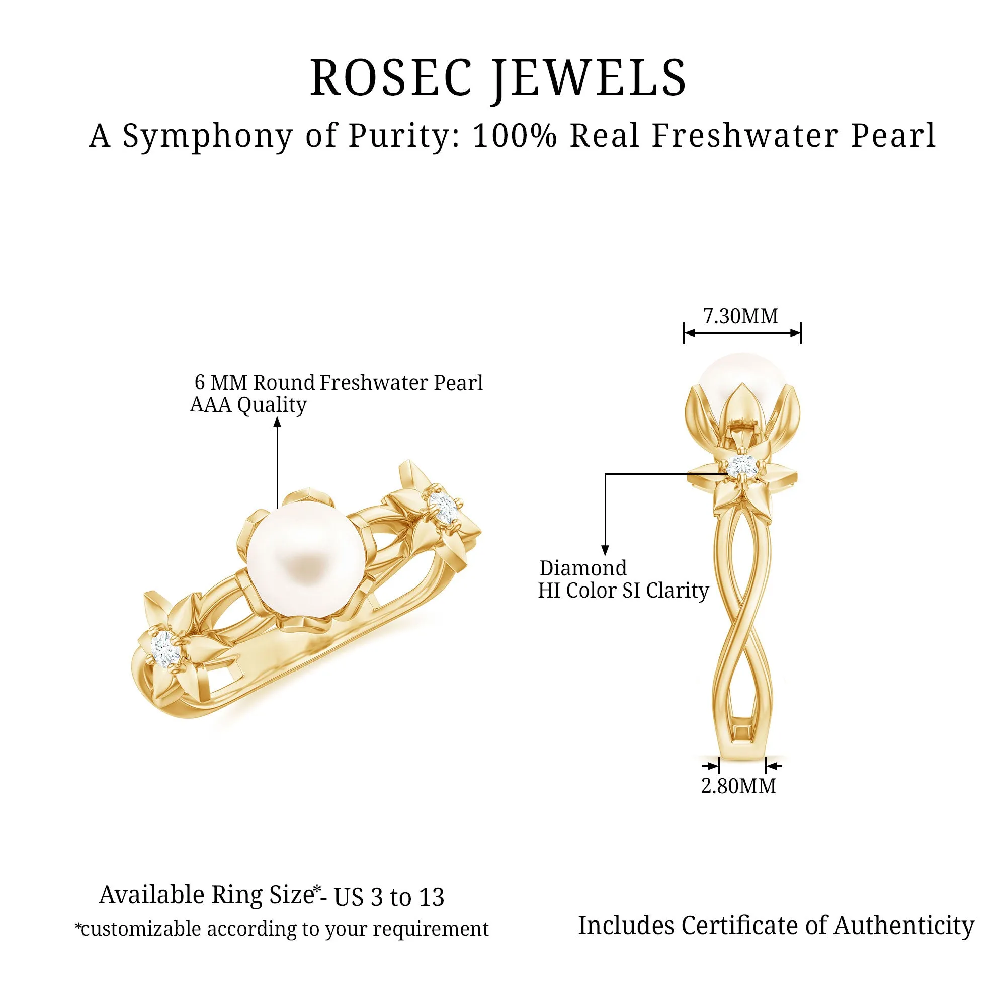 2.25 CT Freshwater Pearl and Diamond Flower Ring in Gold