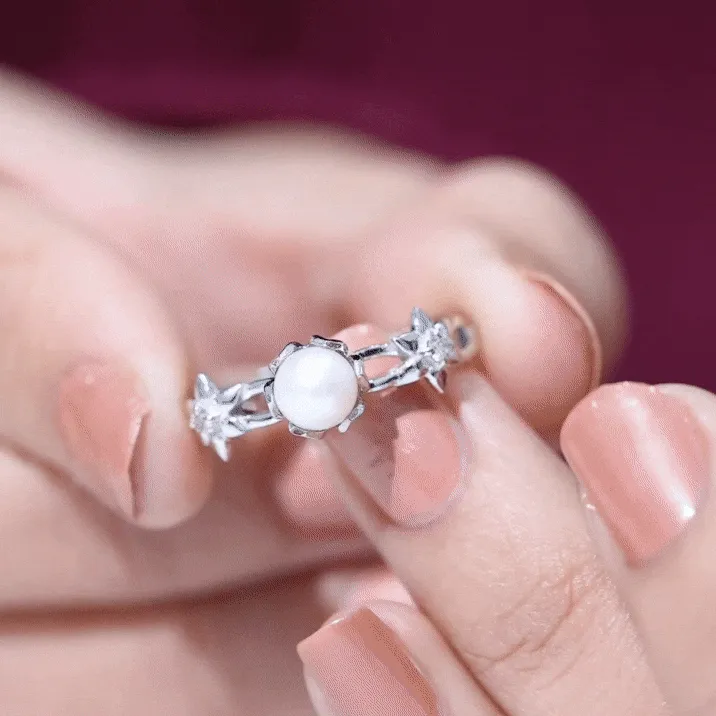 2.25 CT Freshwater Pearl and Diamond Flower Ring in Gold