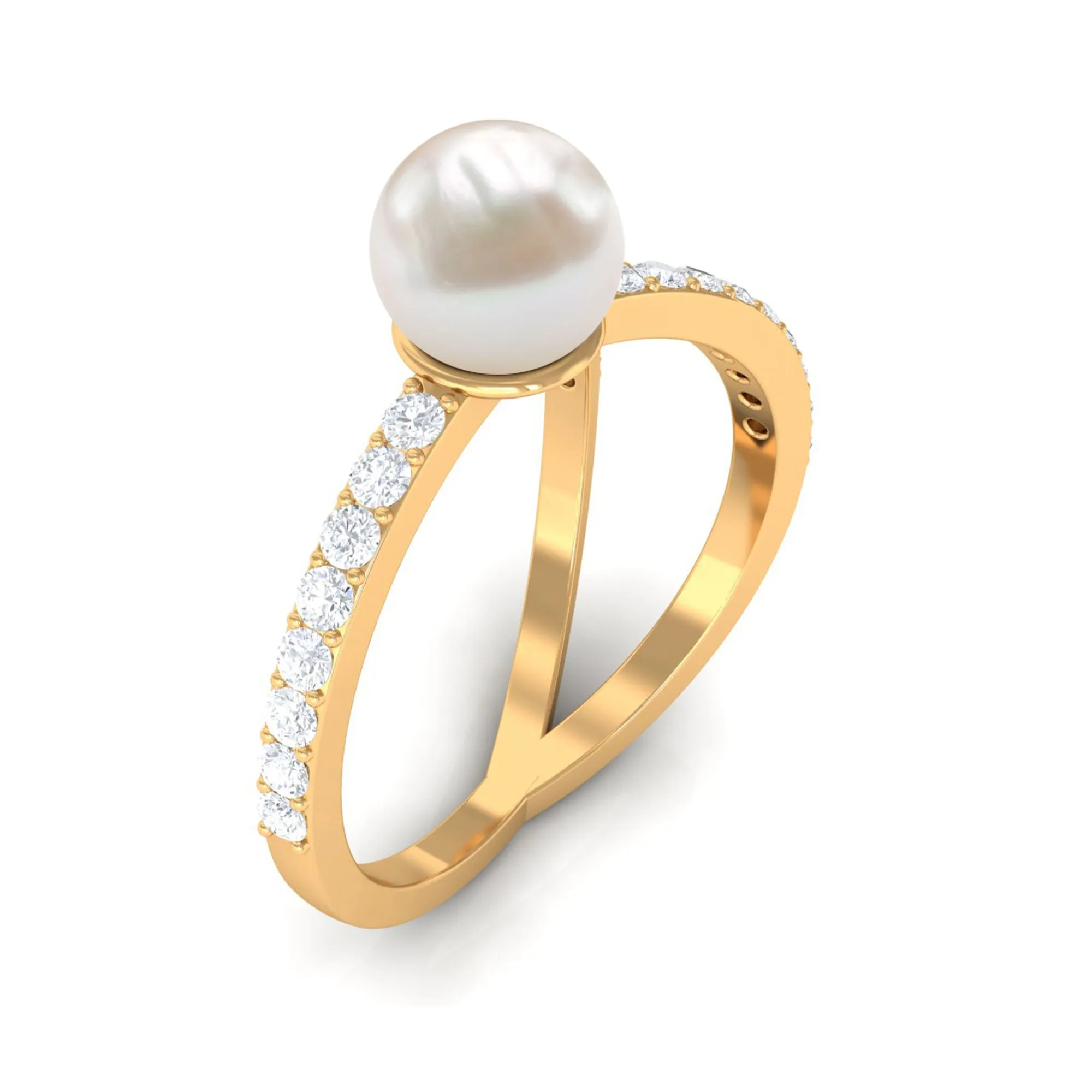 3 CT Freshwater Pearl Solitaire and Diamond Split Shank Ring