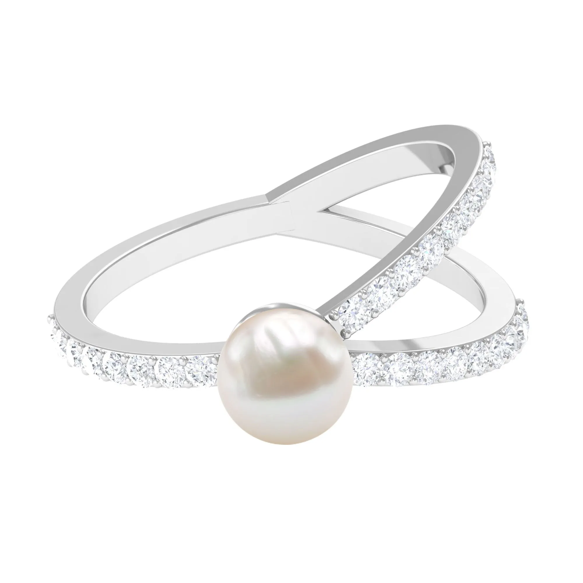 3 CT Freshwater Pearl Solitaire and Diamond Split Shank Ring