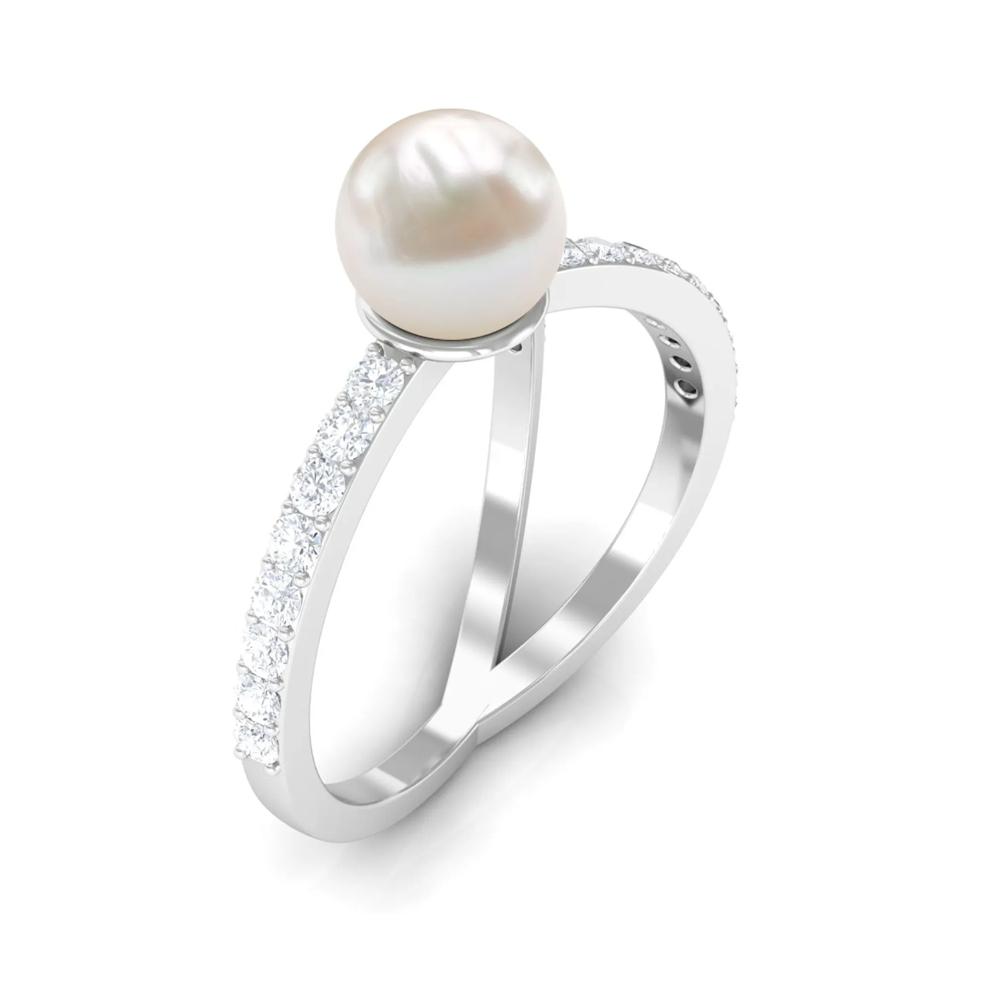 3 CT Freshwater Pearl Solitaire and Diamond Split Shank Ring