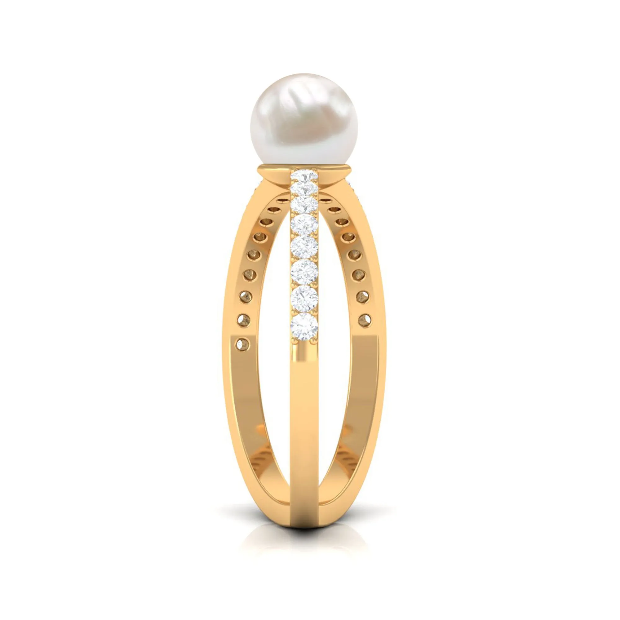 3 CT Freshwater Pearl Solitaire and Diamond Split Shank Ring