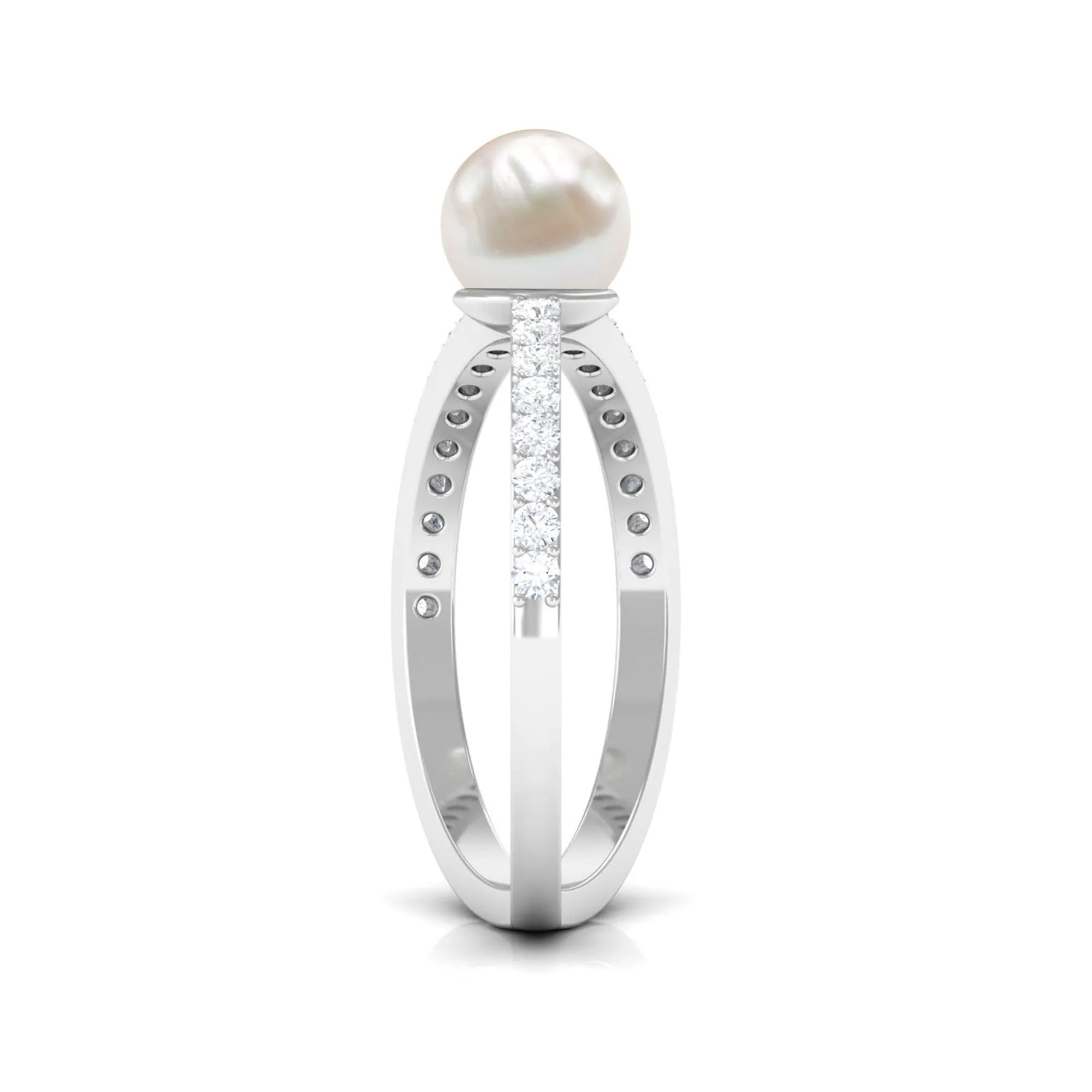 3 CT Freshwater Pearl Solitaire and Diamond Split Shank Ring