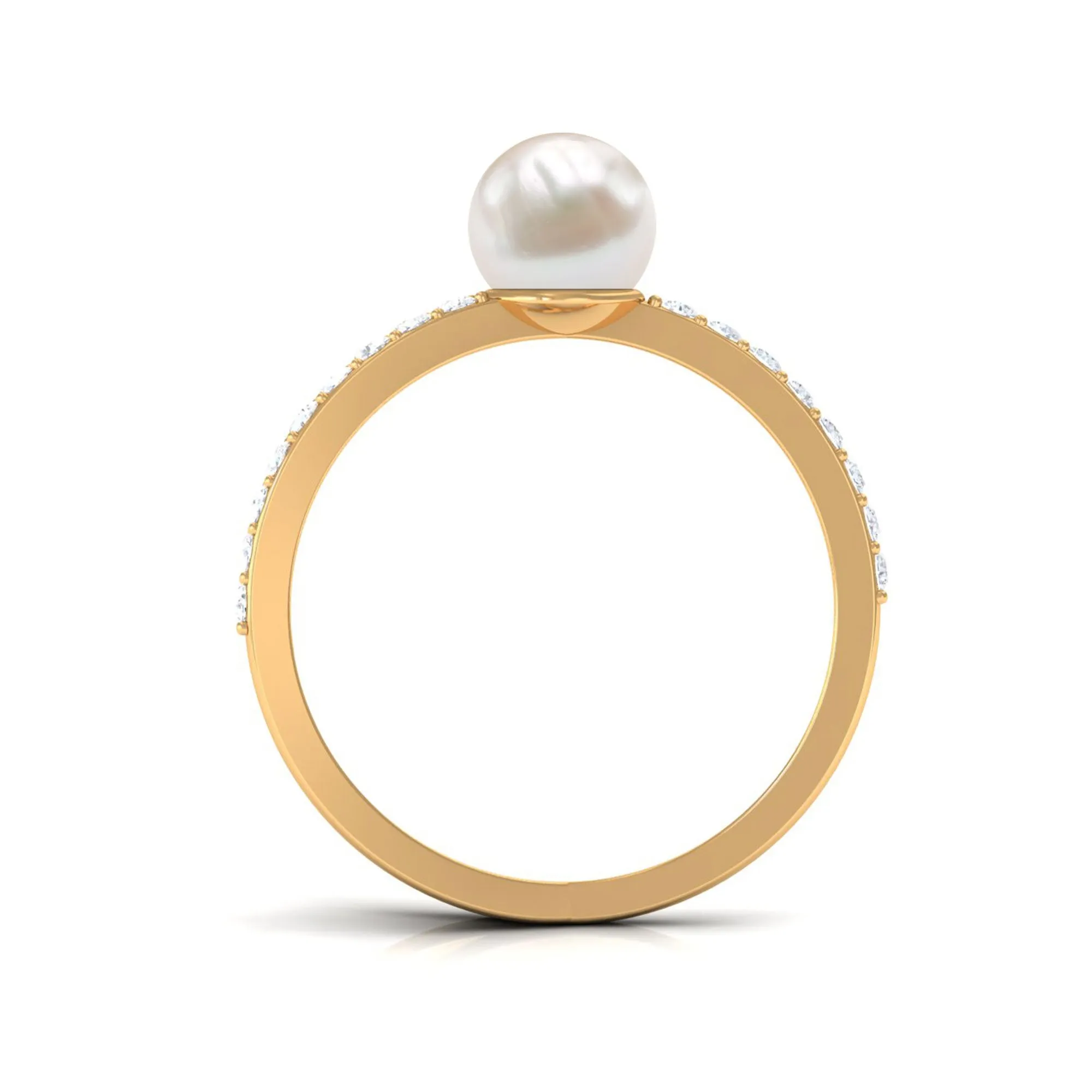 3 CT Freshwater Pearl Solitaire and Diamond Split Shank Ring