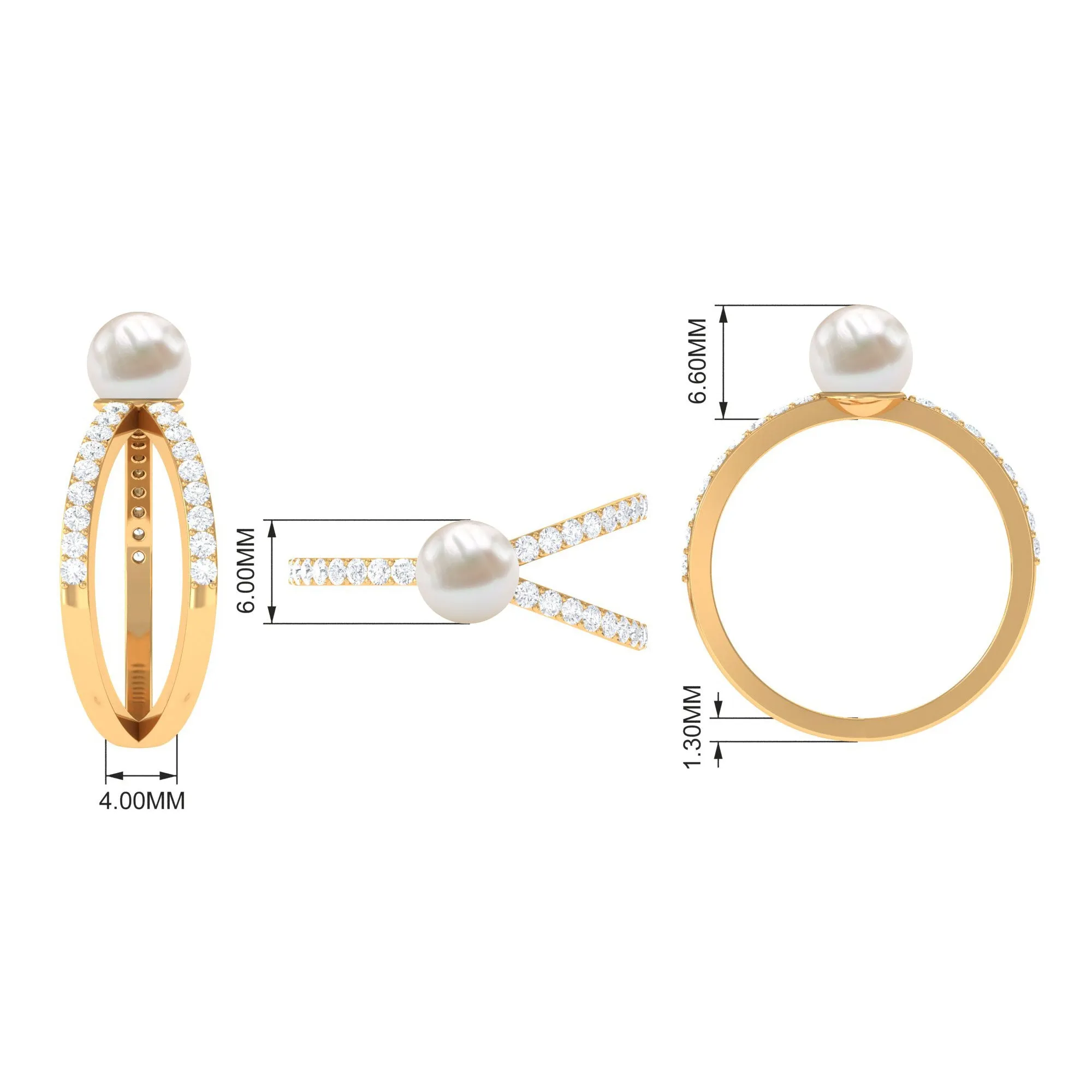3 CT Freshwater Pearl Solitaire and Diamond Split Shank Ring