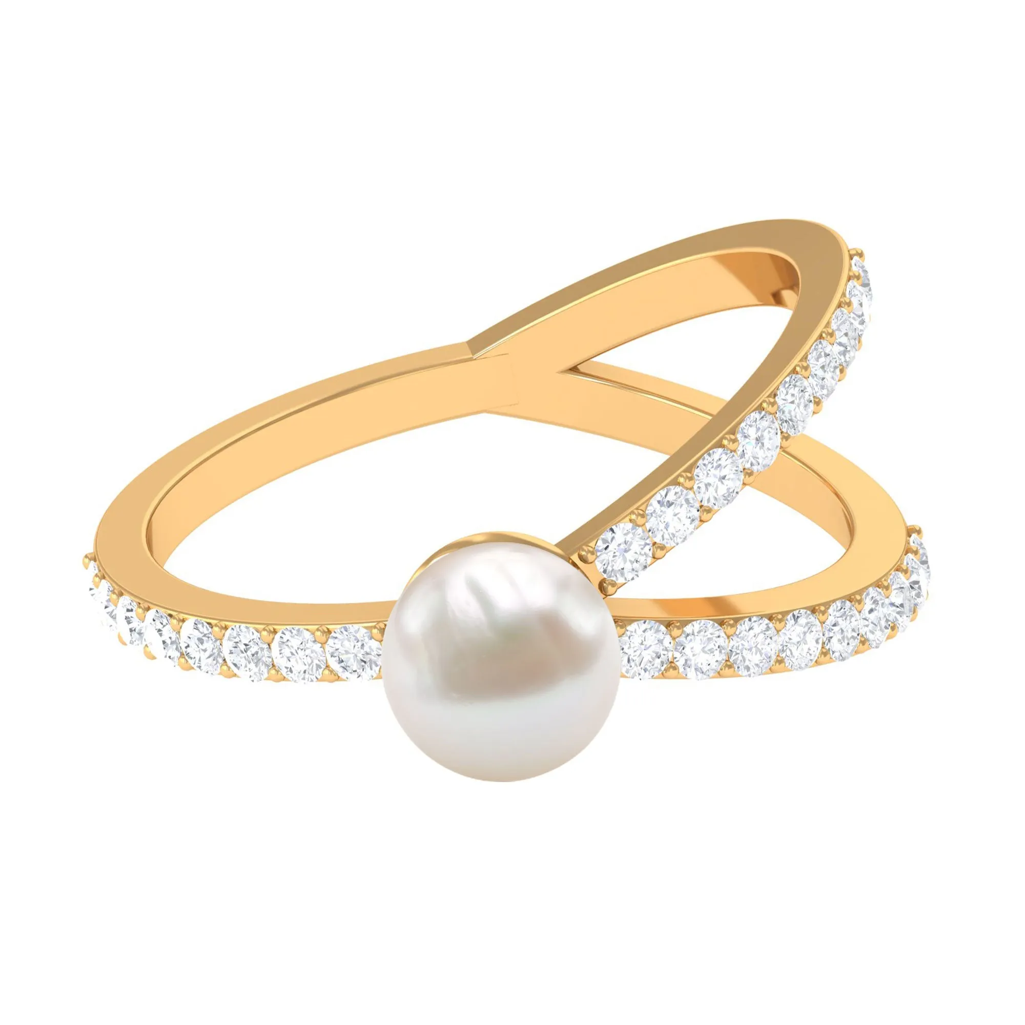 3 CT Freshwater Pearl Solitaire and Diamond Split Shank Ring