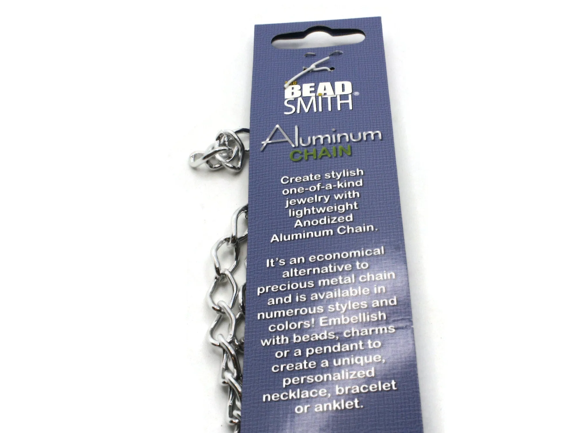 36 Inch Bright Silver Curb Chain - The Bead Smith Anodized Aluminum Chain 14.4 x 9mm