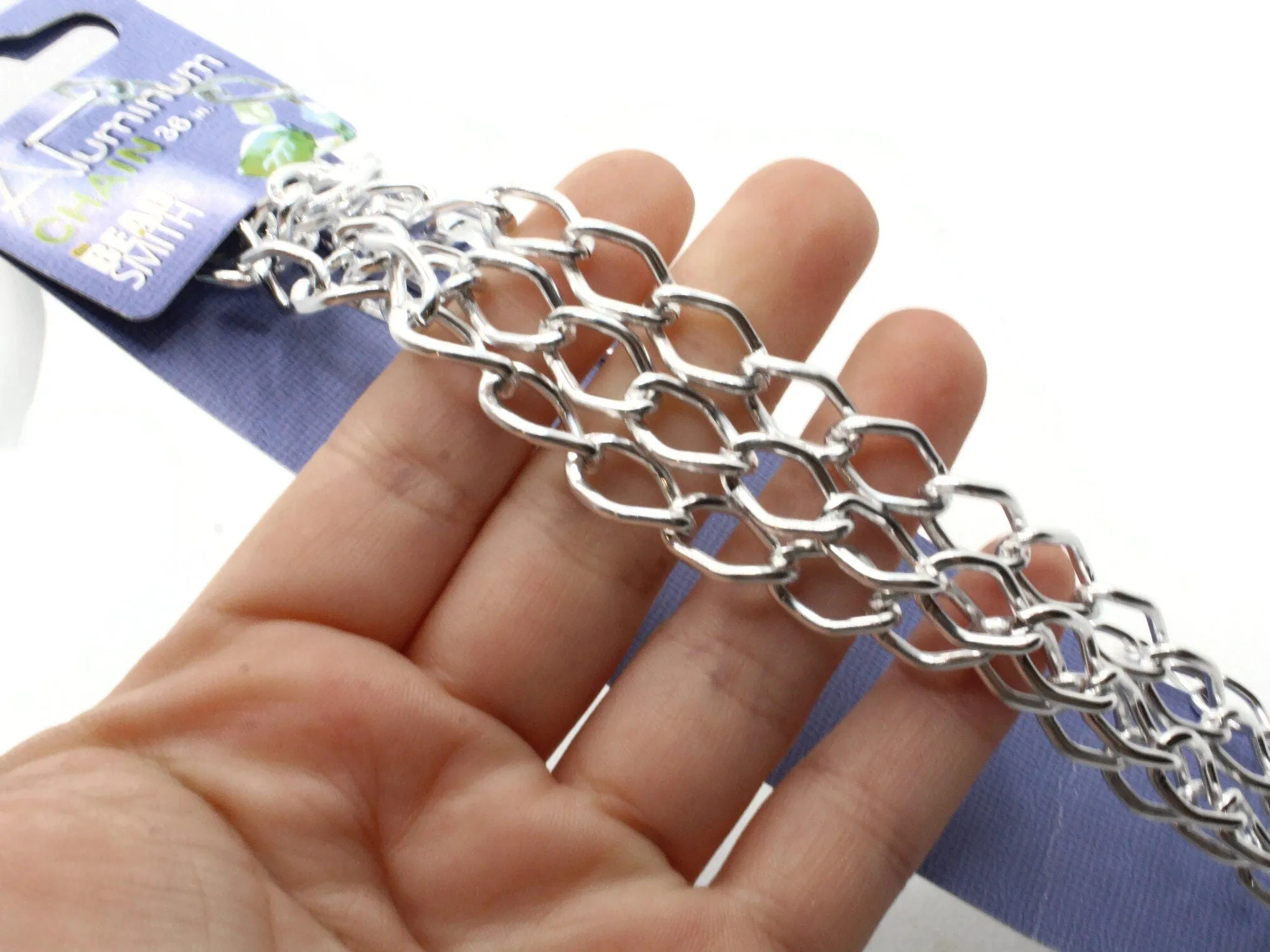 36 Inch Bright Silver Curb Chain - The Bead Smith Anodized Aluminum Chain 14.4 x 9mm
