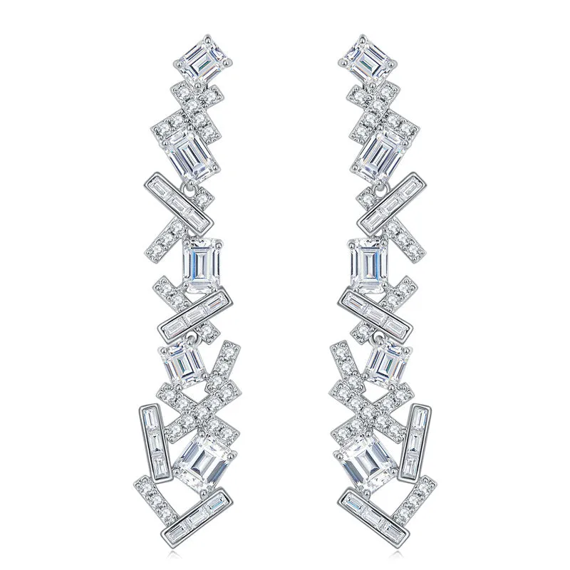 5A White Zircon Irregular Splicing Silver Drop Earrings for Women