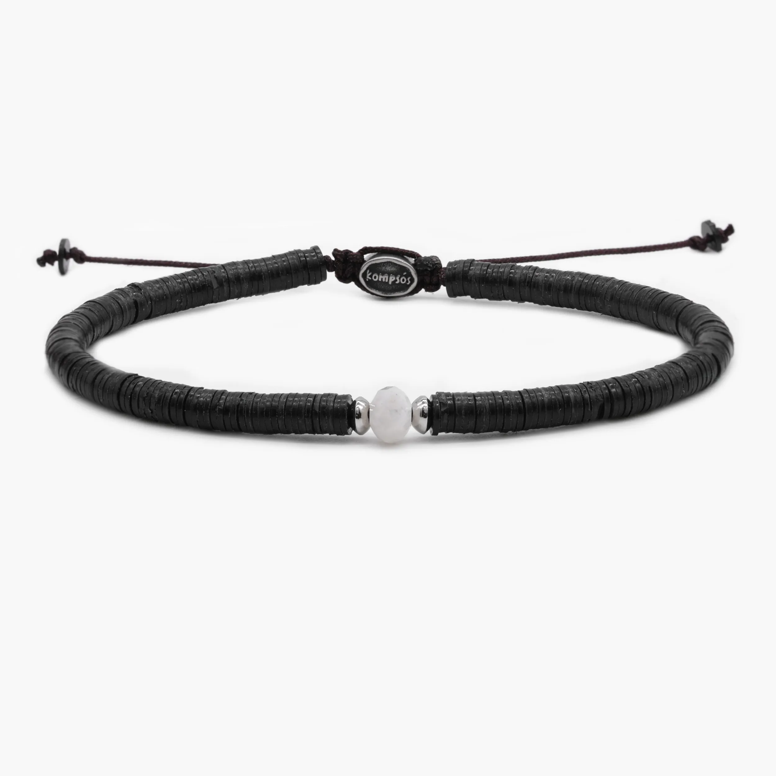 5mm Vinyl Bracelet With Moonstone Charm (Black)