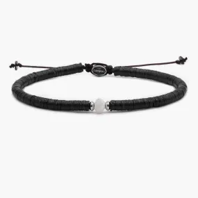5mm Vinyl Bracelet With Moonstone Charm (Black)