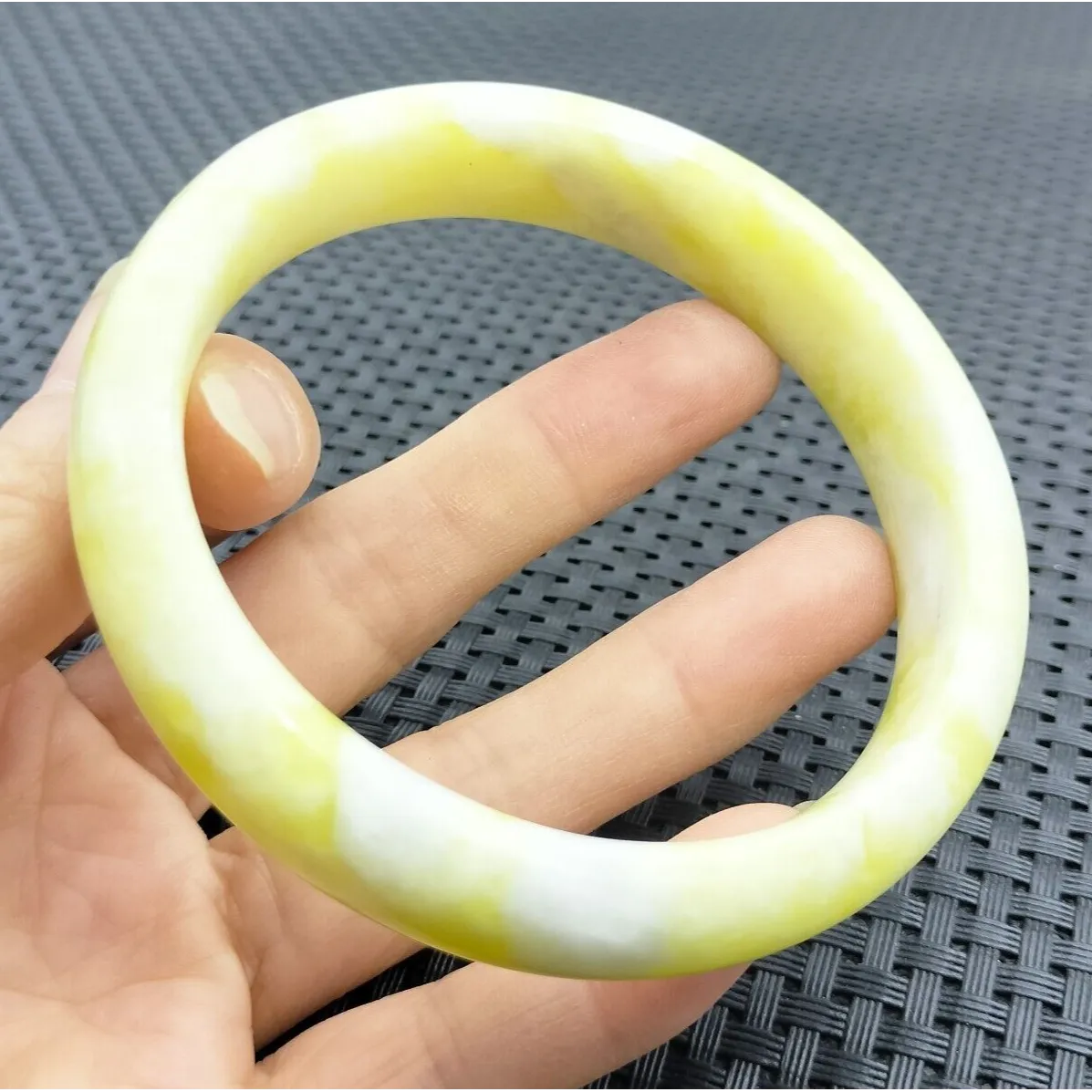 64mm Natural Yellow Green Jade Carved Wide Bracelet Chinese Northern Jade 126