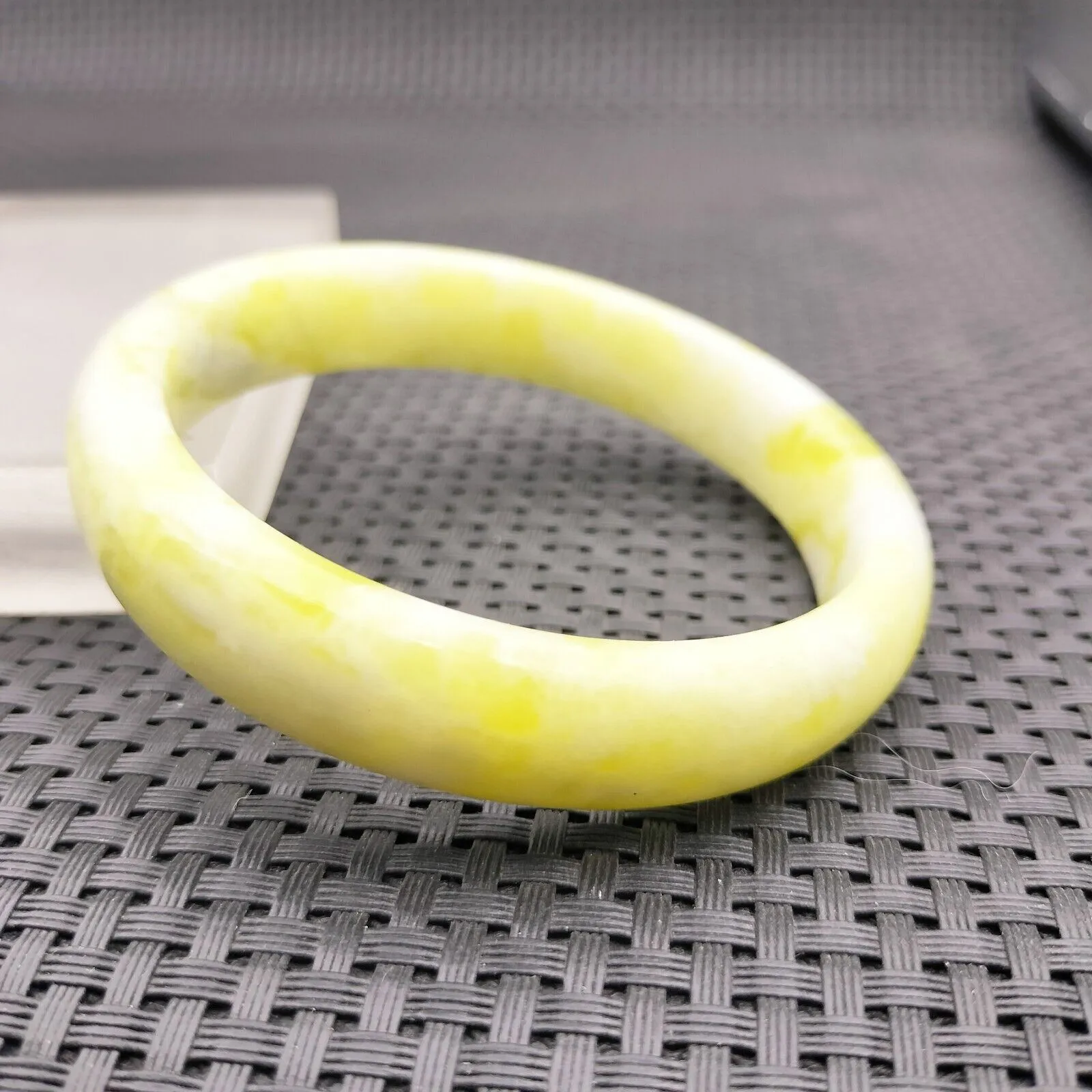 64mm Natural Yellow Green Jade Carved Wide Bracelet Chinese Northern Jade 126