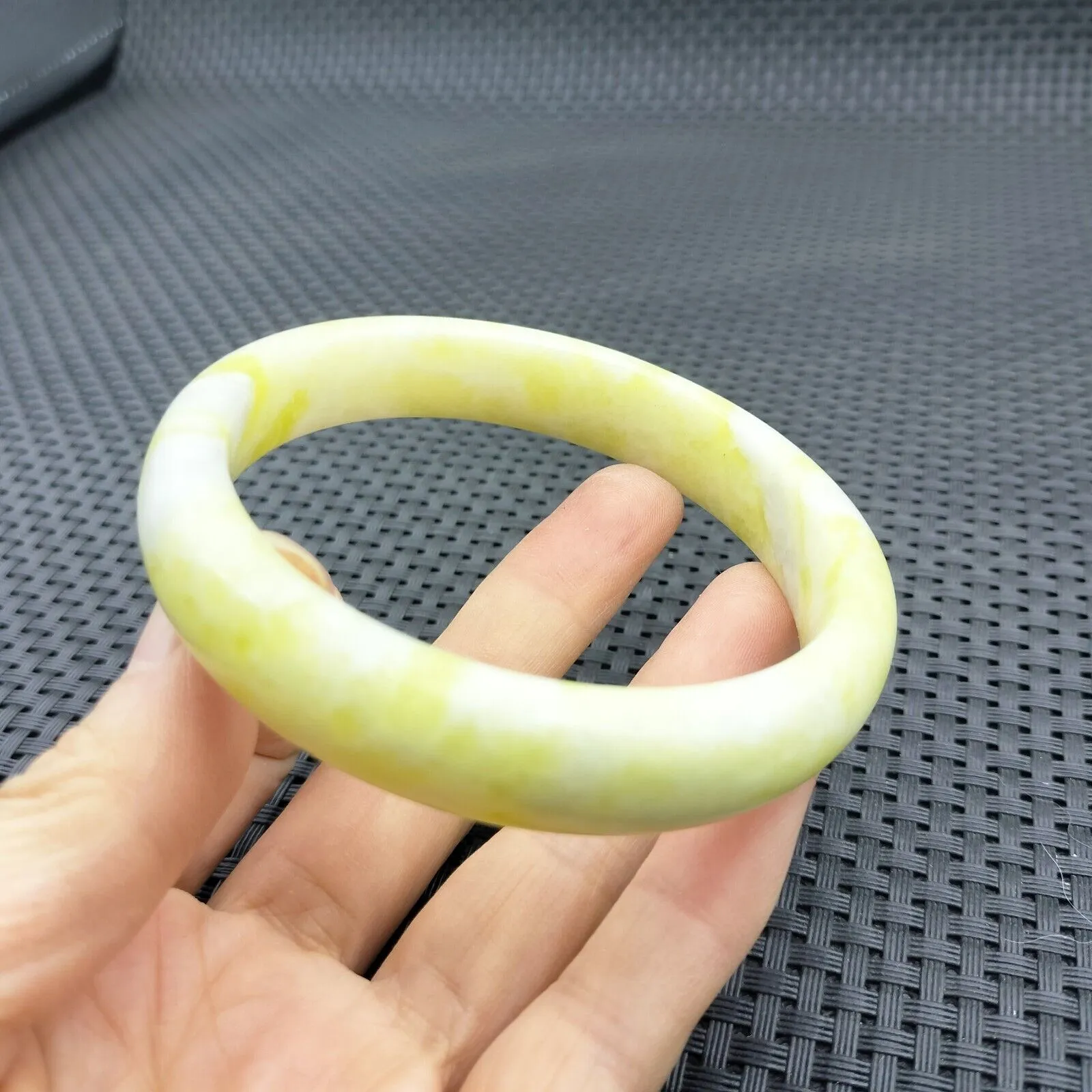 64mm Natural Yellow Green Jade Carved Wide Bracelet Chinese Northern Jade 126