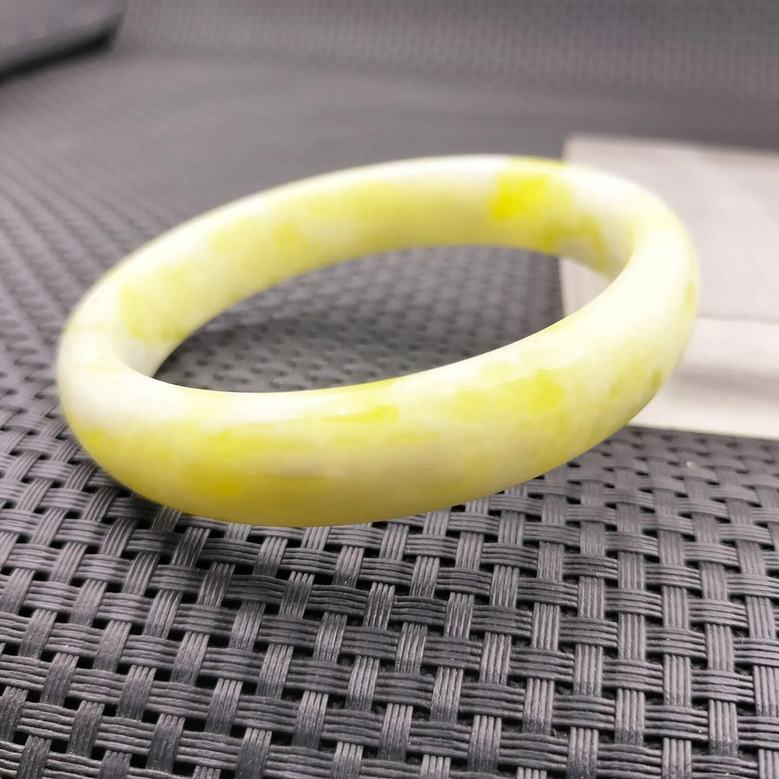 64mm Natural Yellow Green Jade Carved Wide Bracelet Chinese Northern Jade 126