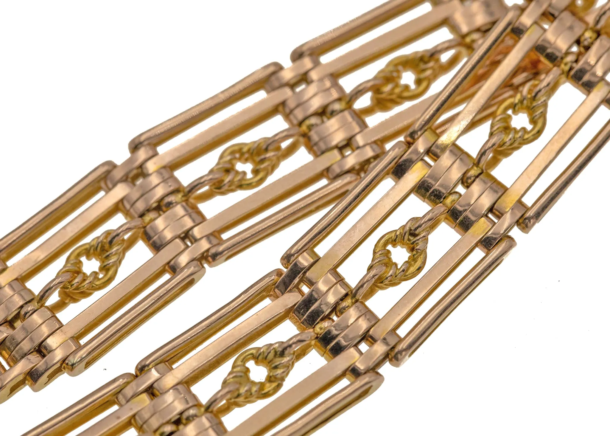 7" Antique 9ct Gold Lover's Knot Gate Bracelet with Heart Padlock, 26.4g