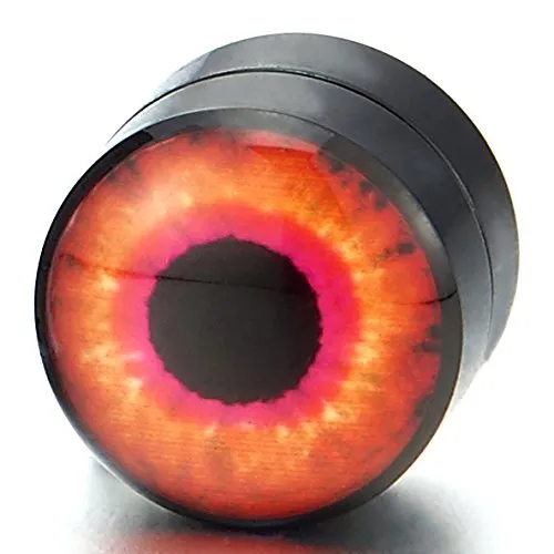 8MM Magnetic Black Circle Evil Eye Stud Earrings for Men Women, Non-Piercing Clip On Fake Ear Gauges