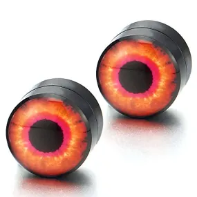 8MM Magnetic Black Circle Evil Eye Stud Earrings for Men Women, Non-Piercing Clip On Fake Ear Gauges