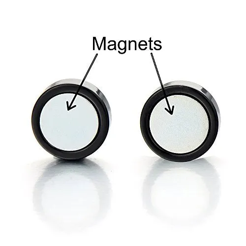 8MM Magnetic Black Circle Evil Eye Stud Earrings for Men Women, Non-Piercing Clip On Fake Ear Gauges