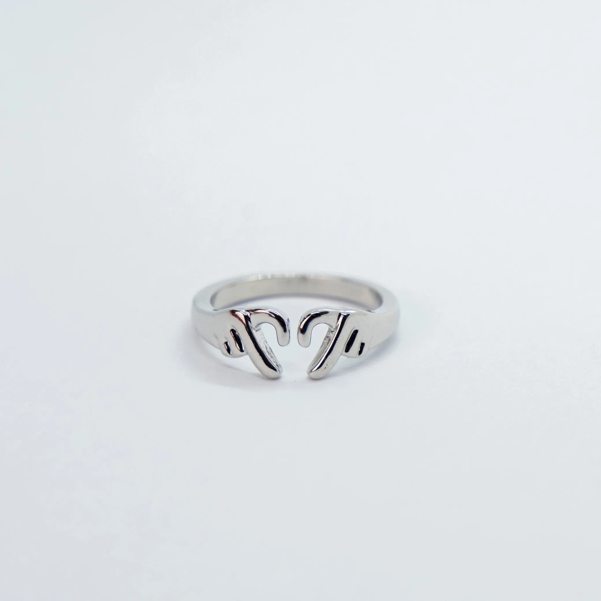 925 Silver Gold Hand Heart Couple Love Adjustable Stackable Ring