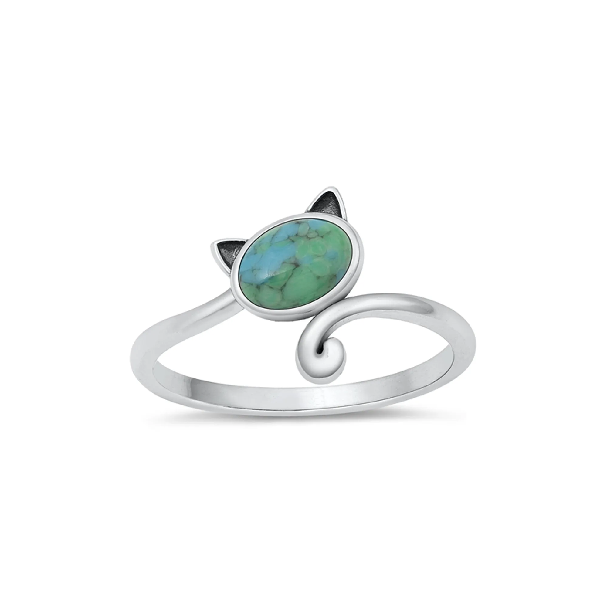 925 Sterling Silver Cat With Genuine Gemstones Ring For Women and Children.  12mm (1/2") Wide Kitty Cat Ring For Pinky, Ring Finger, Middle, Index or Thumb.