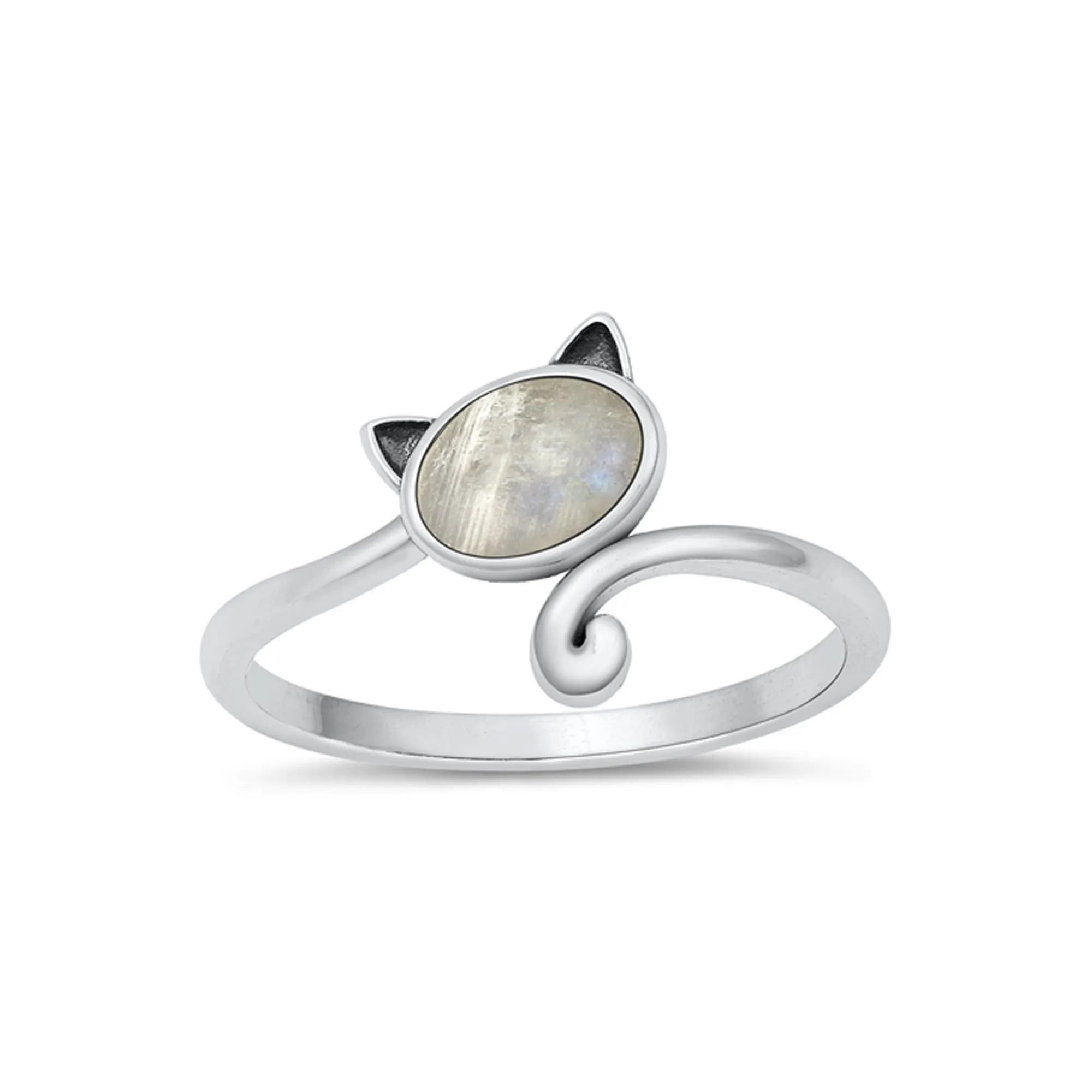 925 Sterling Silver Cat With Genuine Gemstones Ring For Women and Children.  12mm (1/2") Wide Kitty Cat Ring For Pinky, Ring Finger, Middle, Index or Thumb.
