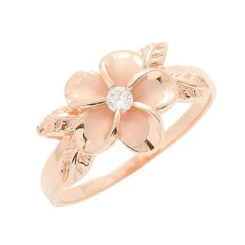 925 Sterling Silver Plumeria Ring With Leaves
