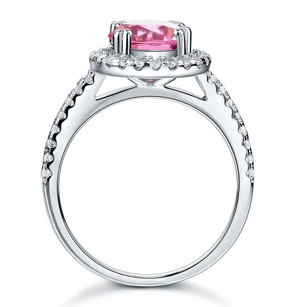 925 Sterling Silver Wedding Engagement Halo Ring 2 Carat Fancy Pink Simulated Diamond