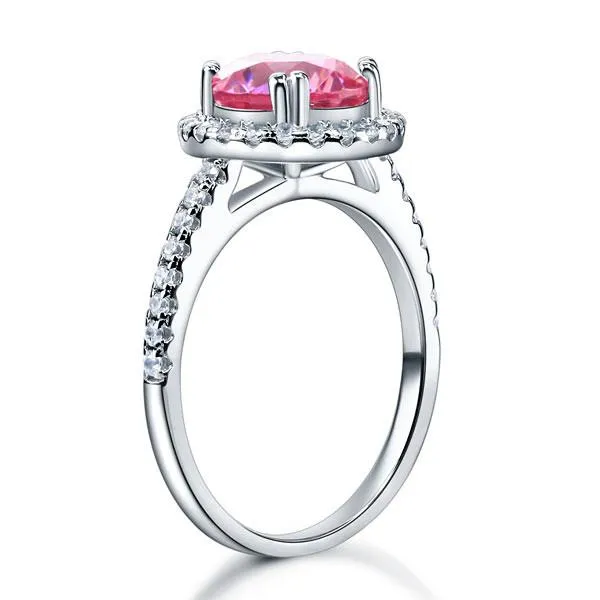 925 Sterling Silver Wedding Engagement Halo Ring 2 Carat Fancy Pink Simulated Diamond